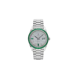 Rolex Day-Date 40 228396TEM Platinum Diamond Dial Emerald Bezel